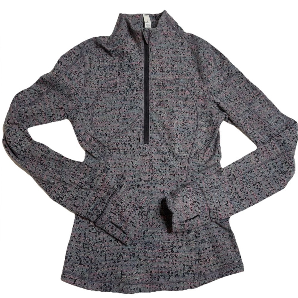 LULULEMON Neon Tweed Jacquard Battleship Electric Coral Run Briskly 1/2 Zip SZ 2 - Picture 2 of 6